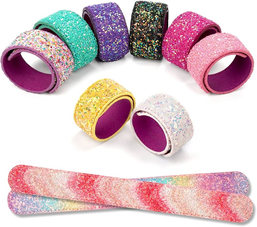 EASYLEISURE 10PCS Glitter Slap Bracelets for Kids Girls Party Favors Supplies Rainbow Slap Wristb... | Amazon (US)