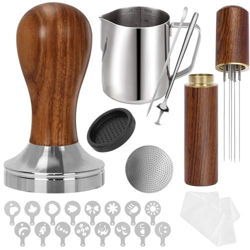 Gmnuiy 53.3mm Espresso Accessories Kit, 24PCS Coffee Tamper Set，Barista Kit, WDT Tool,stainlesss Frothing Pitcher, Stirrer, Tamper Mat, Latte Art Pen ， Coffee puck screen | Amazon (US)