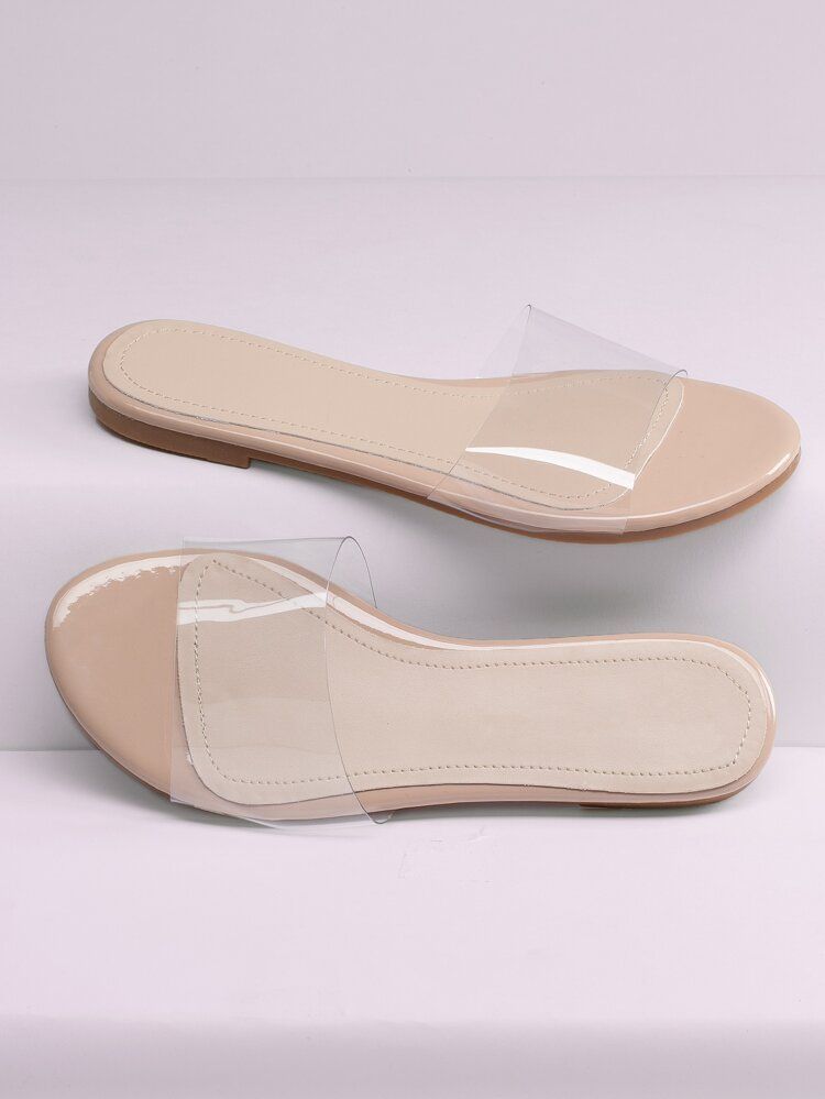 Clear Open Toe Band Flat Slide Sandals | SHEIN