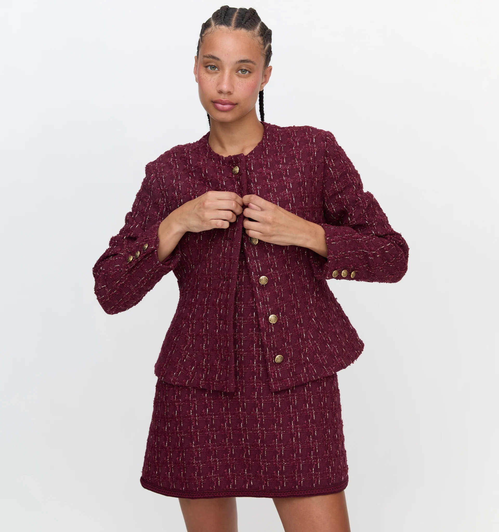 The Valentina Jacket - Burgundy Tweed | Hill House Home US