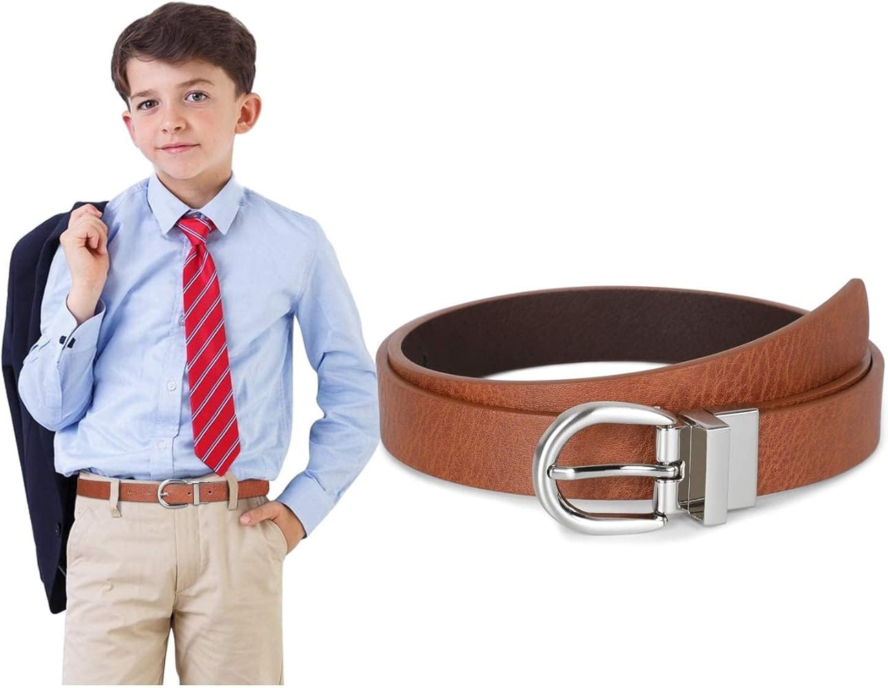 SUOSDEY Kids Reversible Belt for Boys and Girls Leather Belt for School Uniform Casual Jeans Back... | Amazon (US)