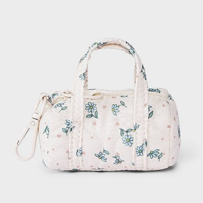 Girls' Floral Mini Duffle Bag Charm - art class™ Cream/Blue | Target