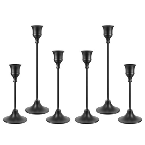 NLBTW Set of 6 Black Candle Holders for Taper, Vintage Candlestick Holder Decorative Metal Candle Sticks Home Decor Centerpieces for Table Mantel Festive Decorations | Amazon (US)