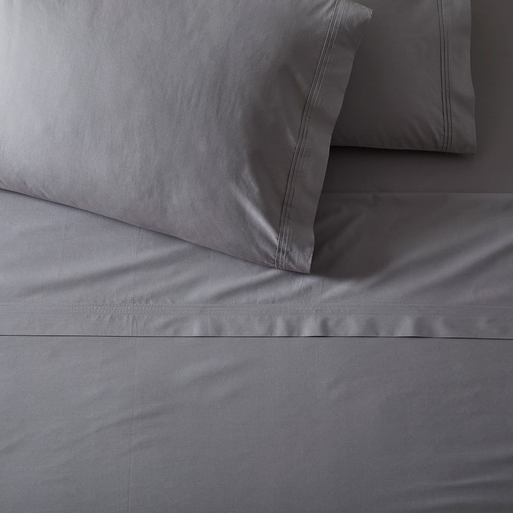 400-Thread-Count Organic Percale Pleated Edge Sheet Set &amp; Pillowcases | West Elm (US)