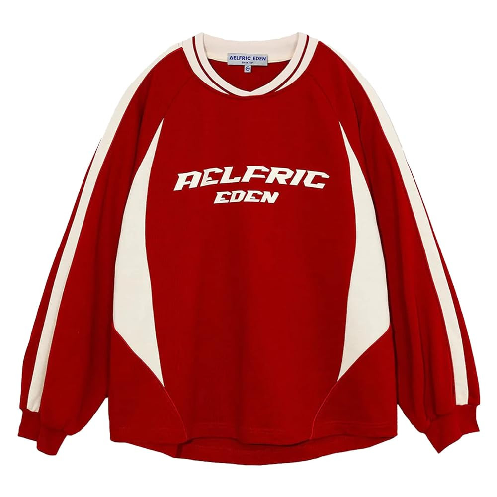Aelfric Eden Oversized Crewneck Sweatshirts for Men Red Vintage Graphic Pullover Loose Fit Street... | Amazon (US)