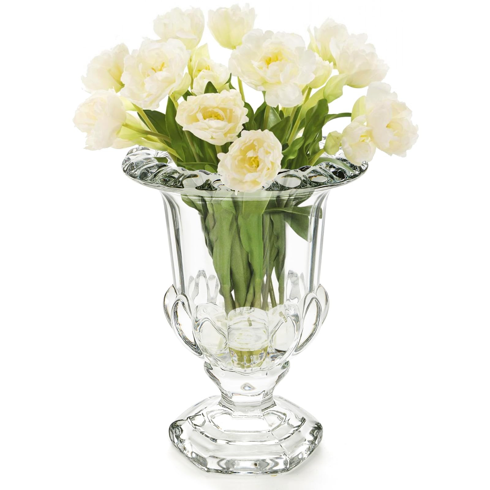 8 Inch Glass Urn Vase, Large Crystal Glass Vase, Vintage Vases for Centerpiece, Pedestal Flower B... | Amazon (US)