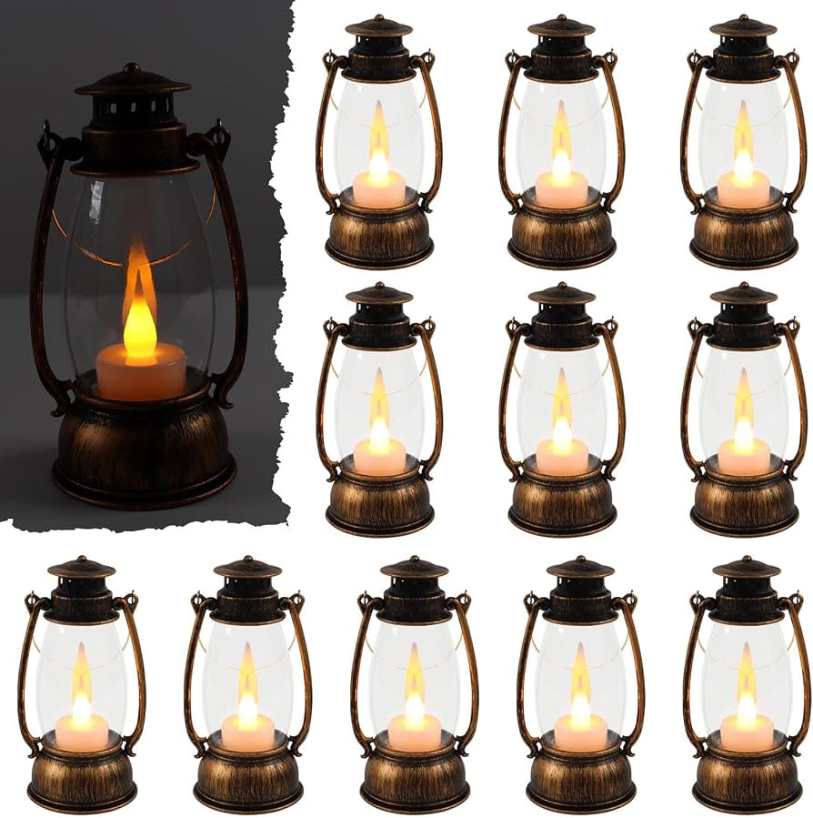 12Pcs Mini Lantern Decorative with Flickering LED Candle, 6Inch Small Western Lantern for Table C... | Amazon (US)