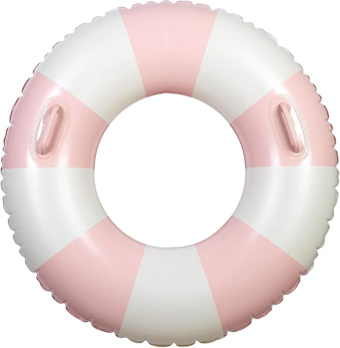 Large Swim Ring with Handles for Kids Adults, 35 Inch Classic Striped Pool Inner Tubes, Inflatabl... | Amazon (US)