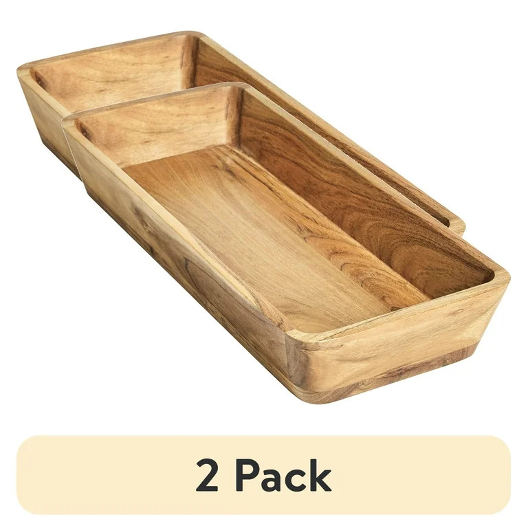 (2 pack) Better Homes & Gardens- Acacia Wood Oval Serving Bowl, Natural Finish Brown | Walmart (US)