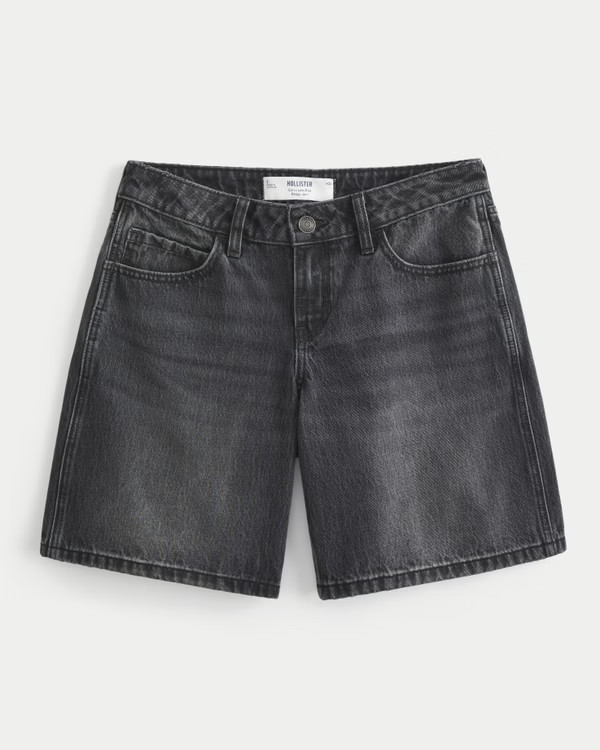 Curvy Low-Rise Washed Black Baggy Jort | Hollister (US)