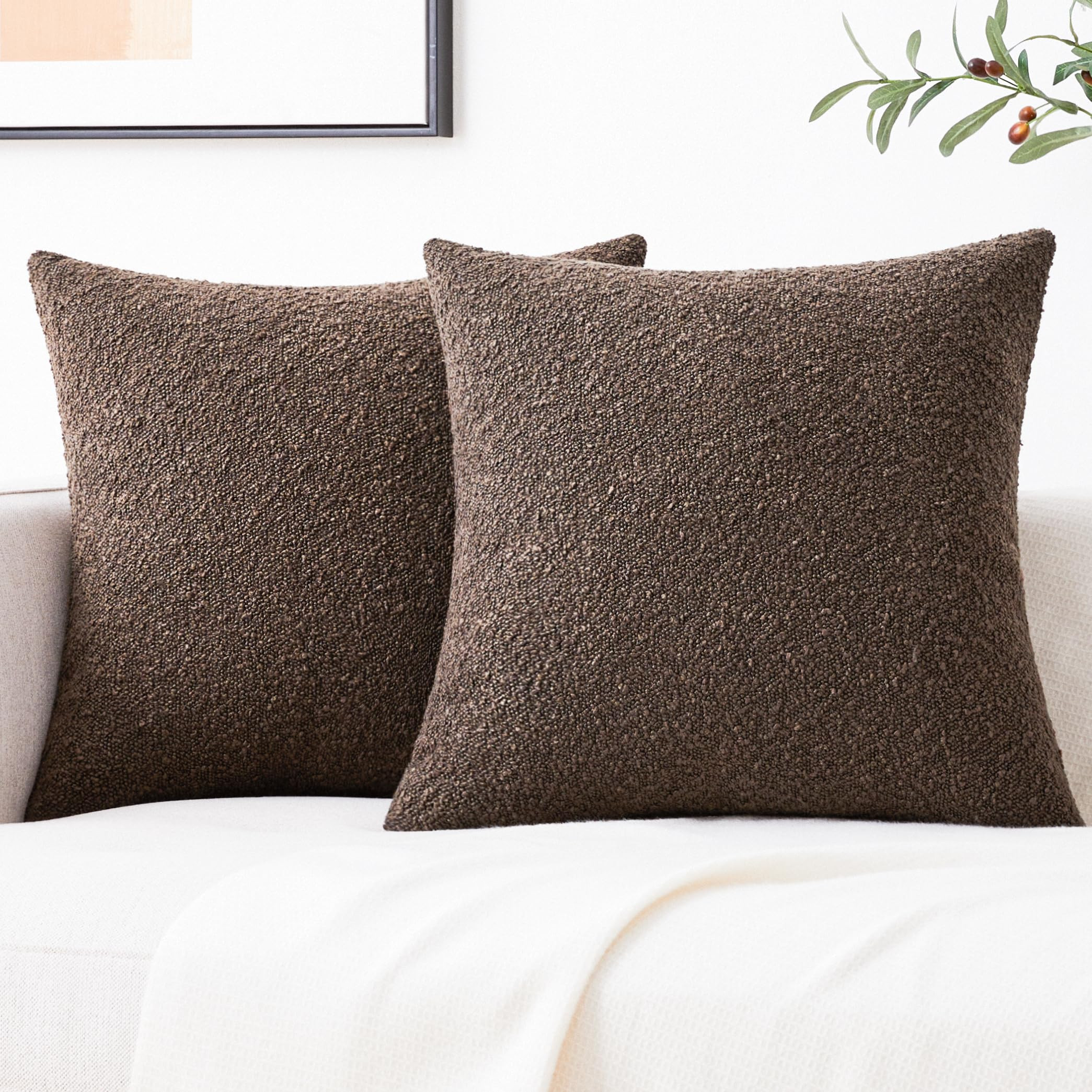 Mixhug Decorative Boucle Throw Pillow Covers, Chocolate Brown, 18 x 18 Inches, Pack of 2 - Textur... | Amazon (US)