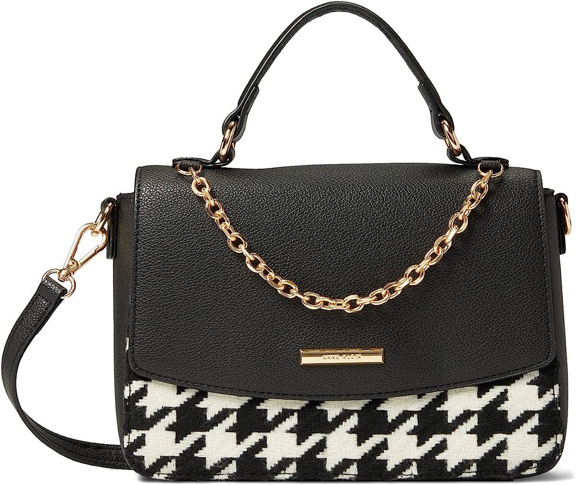 Anne Klein top Handle Satchel w/Swag Chain, Black-White Houndstooth w/Black | Amazon (US)