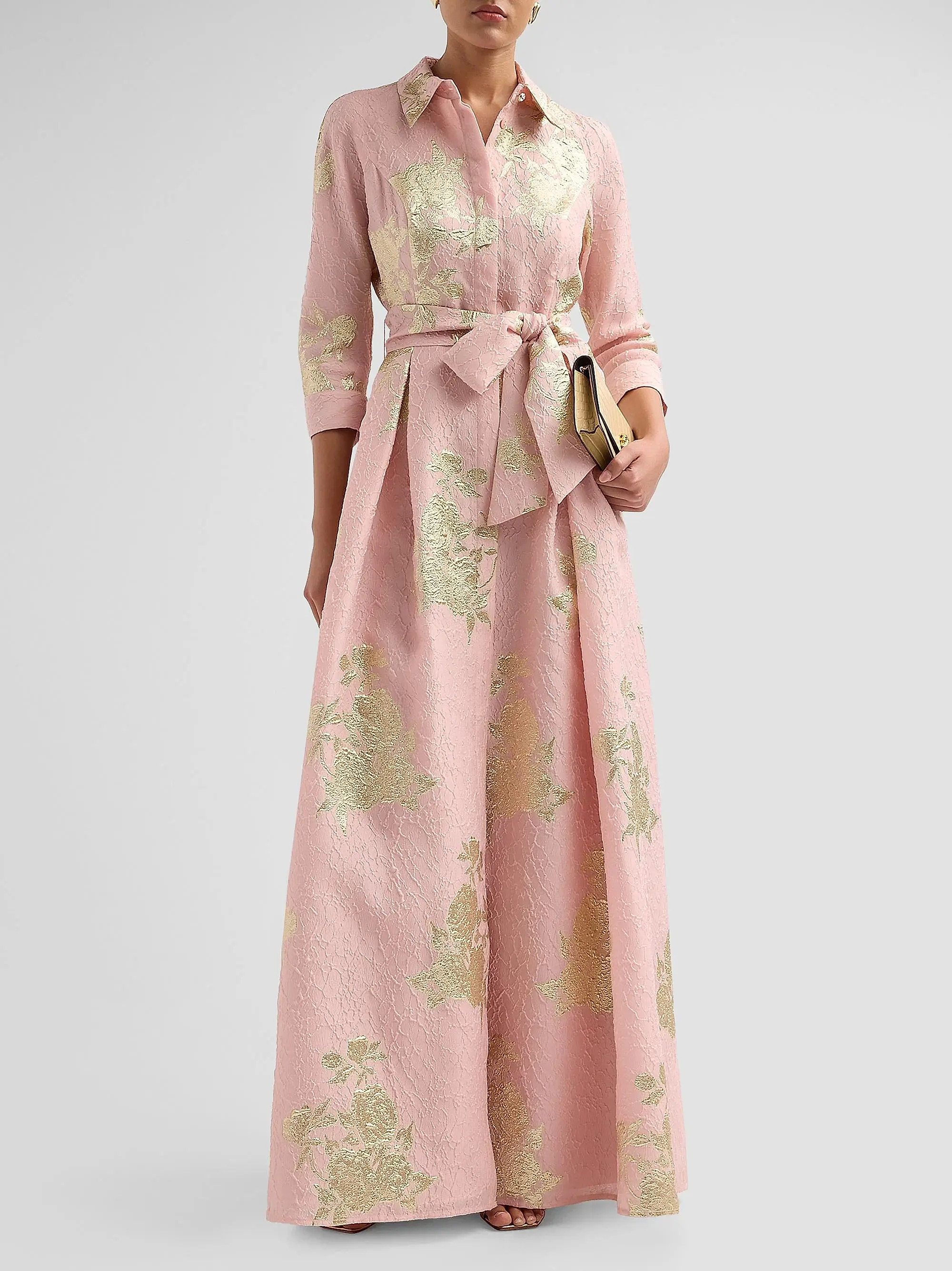 Metallic Floral Jacquard Shirtwaist Gown | Saks Fifth Avenue