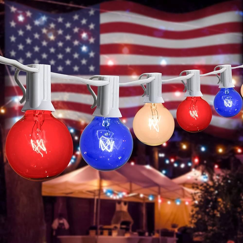 Abeja 25 Feet G40 Globe Patio String Lights with 25 Transparent Multicolor G40 Bulbs (Red/White/B... | Amazon (US)