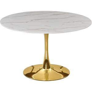 Meridian Furniture Tulip 48" Round Faux Marble Top Dining Table with Gold Base | Homesquare