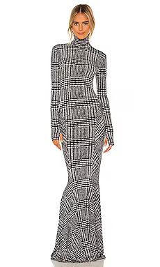 Norma Kamali Long Sleeve Turtle Fishtail Gown in Large Glenn Plaid from Revolve.com | Revolve Clothing (Global)