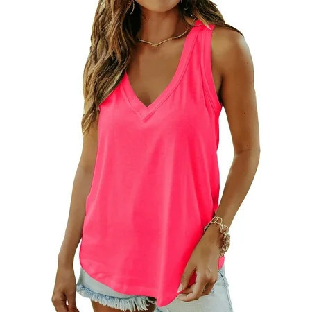 MOSHU Tank Tops for Women Flowy Deep V Neck Women Shirts Loose Fit Summer Sleeveless Tops | Walmart (US)
