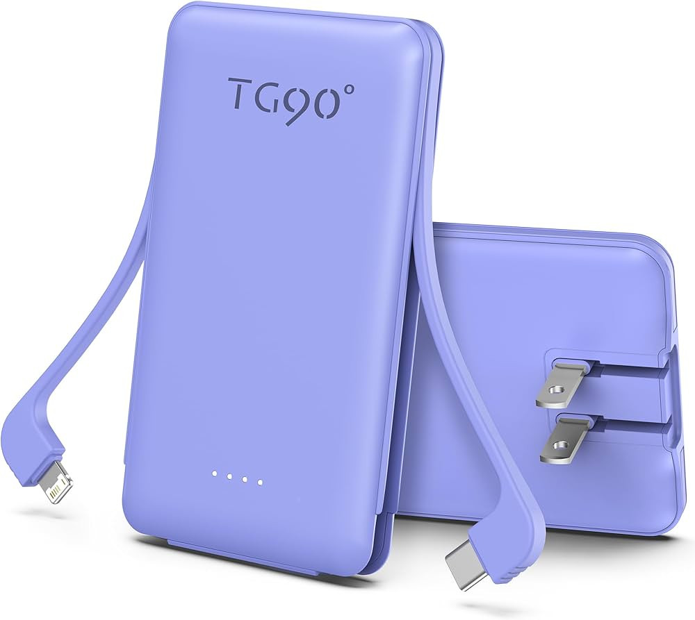 TG90° Ultra Mini Power Bank with Built-in Foldable AC Wall Plug and Cables, 5000mAh 3 Outputs Ex... | Amazon (US)