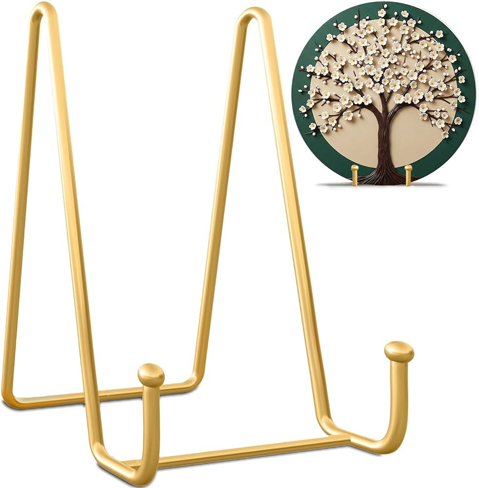 Plate Stands for Display-2 Pack 6 Inch Gold Metal- Book Holder & Book Stand for Table, Racks-Tren... | Amazon (US)
