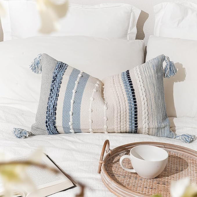 Coastal Blue Decorative Lumbar Pillow Cover 14x36 Boho Long Body Pillow for Bed Farmhouse Lumbar ... | Amazon (US)