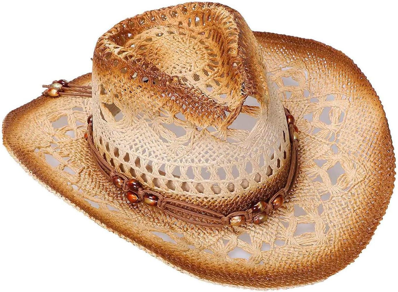 Livingston Men & Women's Woven Straw Cowboy Hat w/Hat Band | Amazon (US)