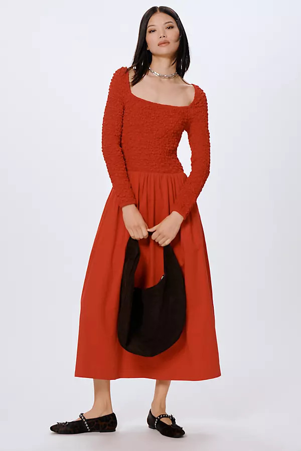 Malinda Smocked Long-Sleeve Midi Dress | Anthropologie (US)