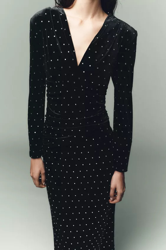 SPARKLY VELVET MIDI DRESS | Zara UK