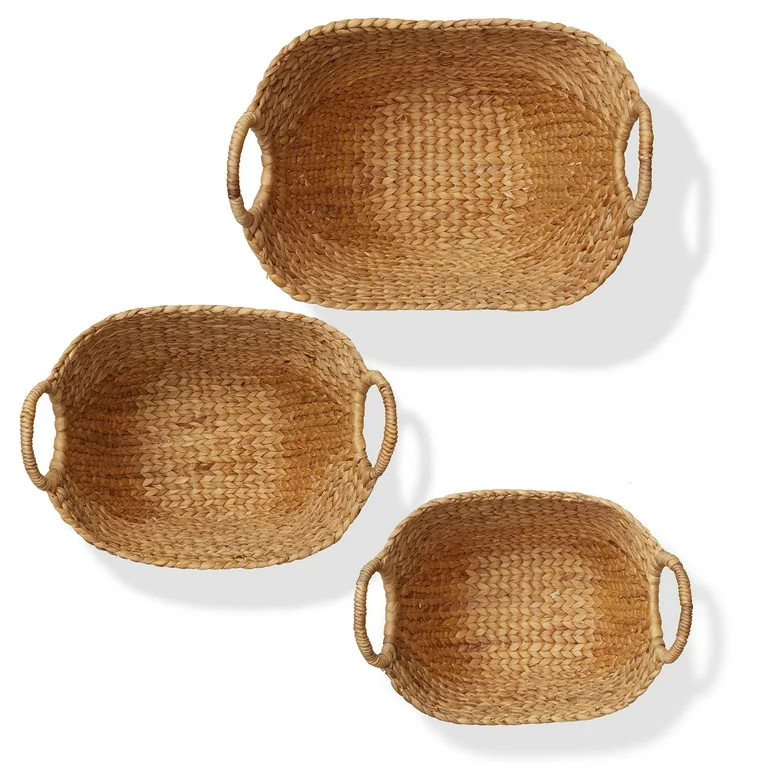 Casafield Set of 3 Boat Baskets with Handles - Natural, Woven Water Hyacinth Storage Organizers f... | Walmart (US)