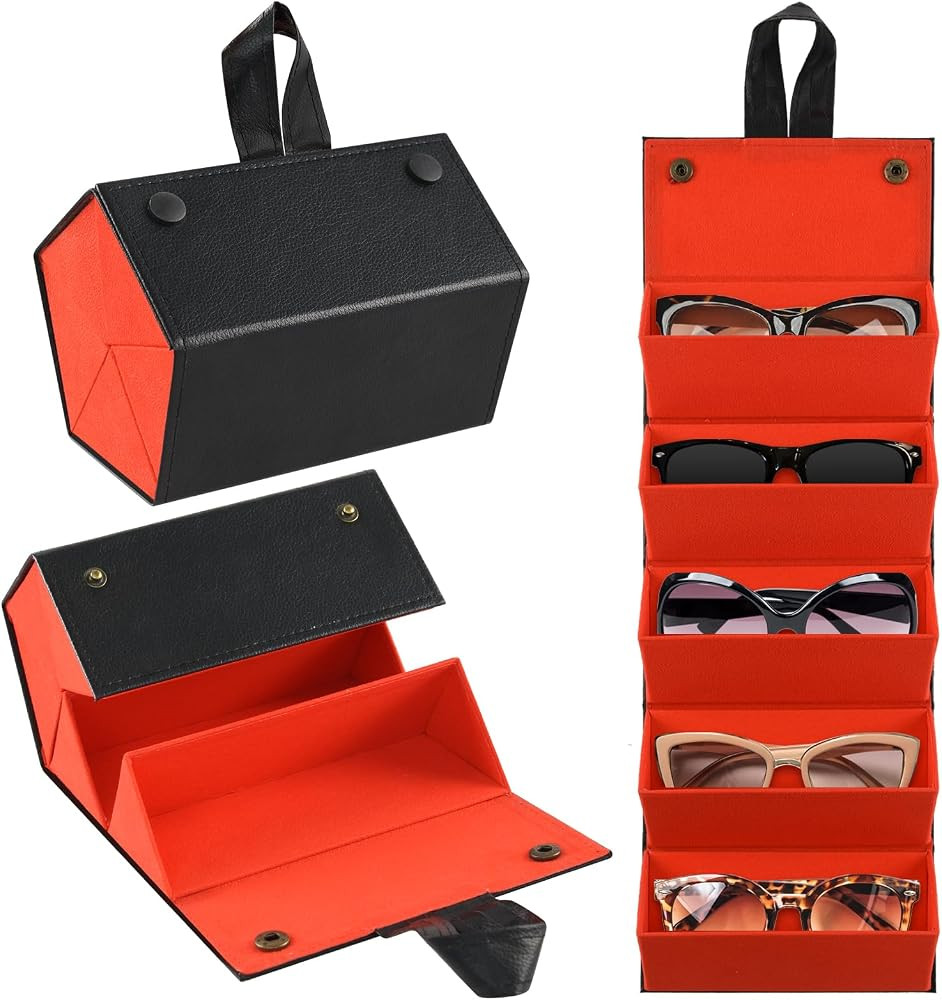 Travel Sunglasses Organizer Case with 5 Slots for Multiple Pairs, Portable Eyeglasses Storage for... | Amazon (US)