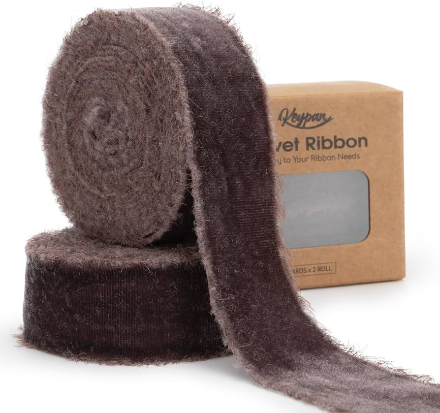 Brown Velvet Ribbon 1 Inch x 6 Yd Handmade Frayed Vintage Thin Ribbons for Christmas Tree Home De... | Amazon (US)