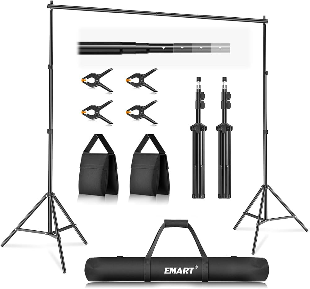EMART Photo Video Studio 10x7Ft (WxH) Adjustable Background Stand Backdrop Support System Kit wit... | Amazon (US)