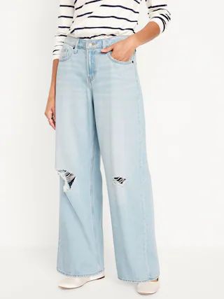 Mid-Rise Ripped Baggy Wide-Leg Jeans for Women | Old Navy (US)