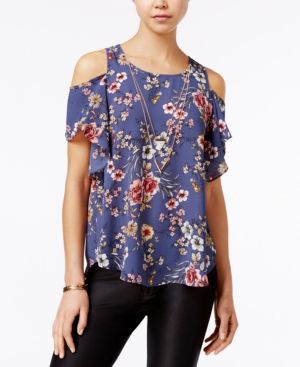 Bcx Juniors' Printed Cold-Shoulder Top with Necklace | Macys (US)