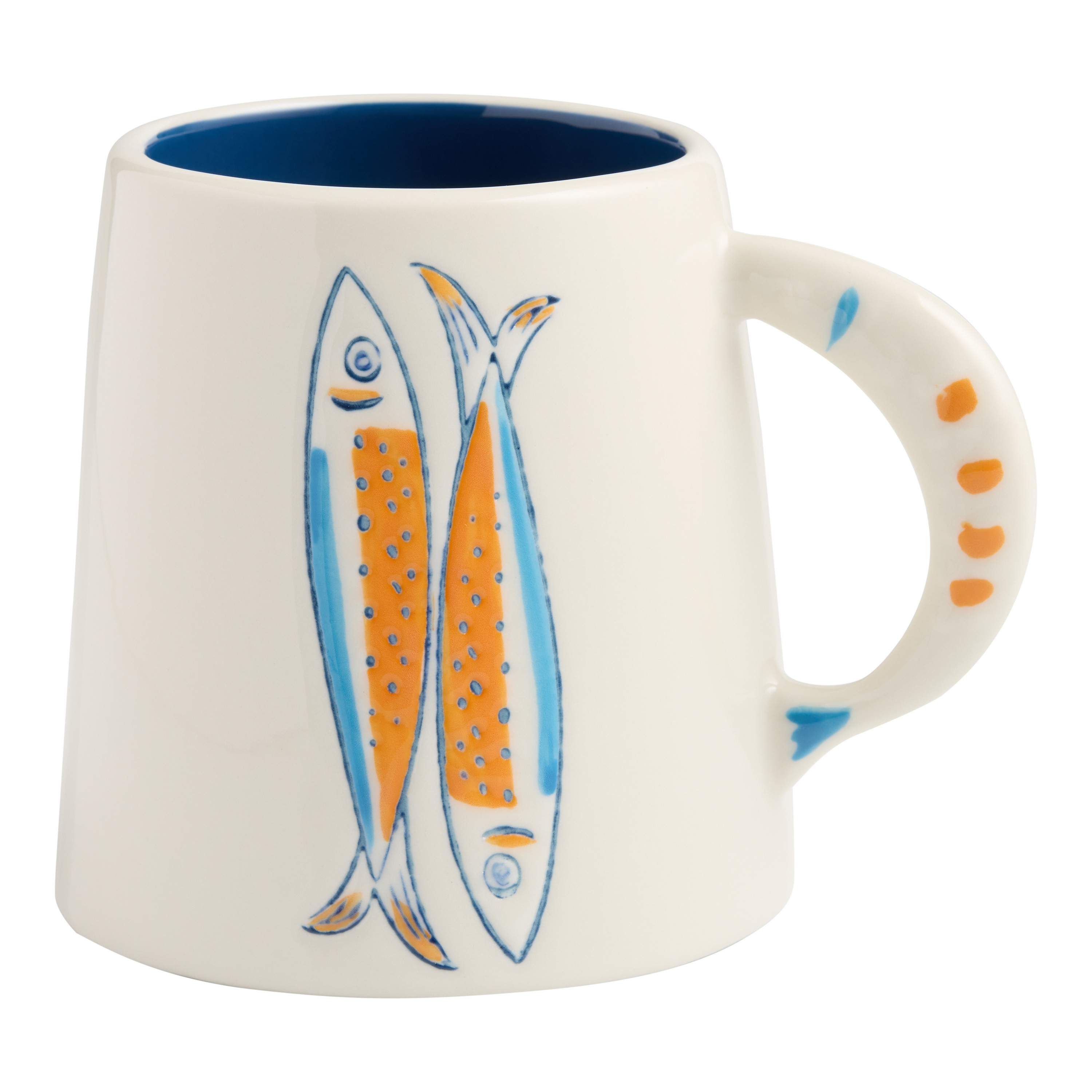 Blue and White Sardines Hand Painted Ceramic Mug | World Market