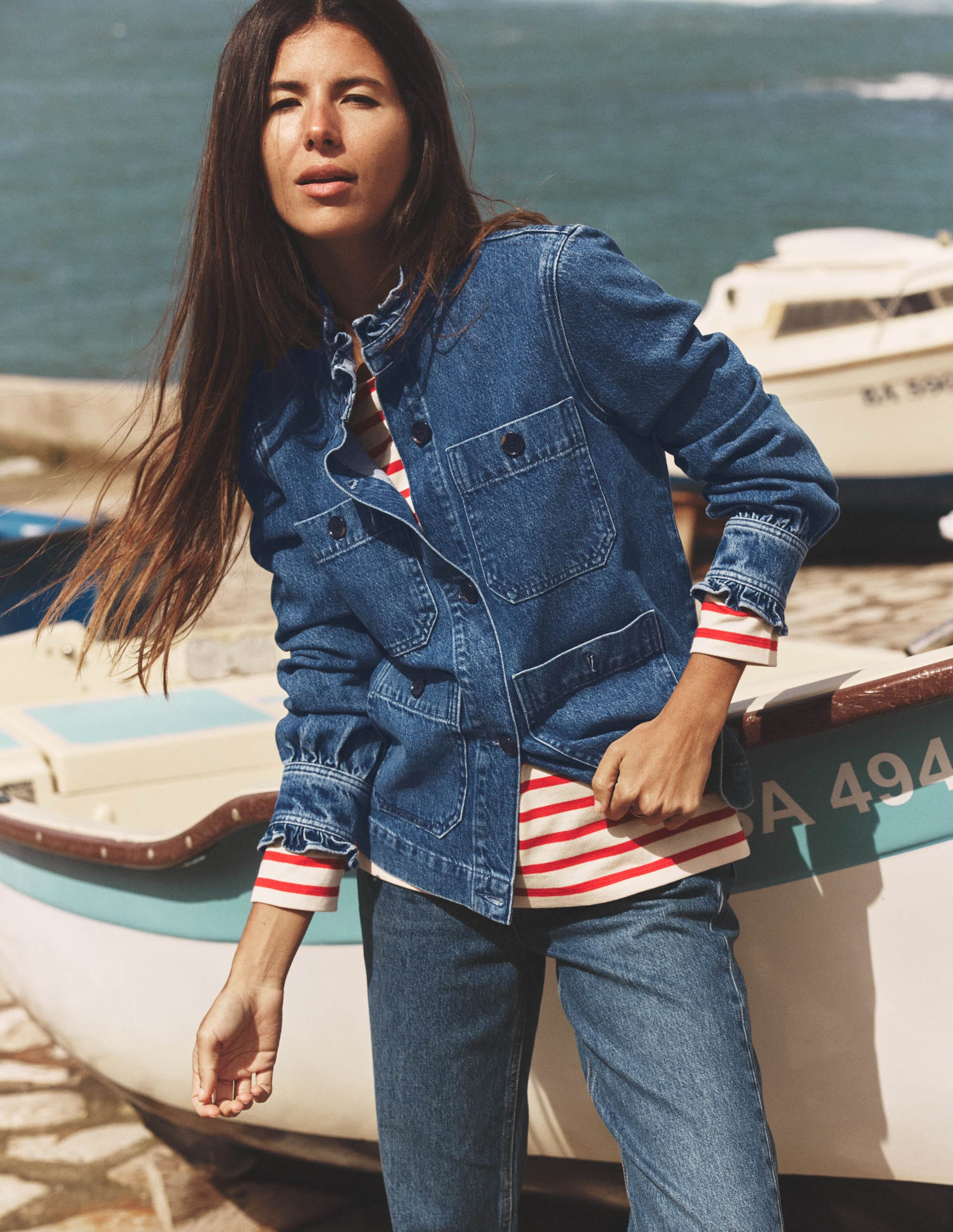 Denim Frill Collar Jacket-Mid Wash | Boden (US)