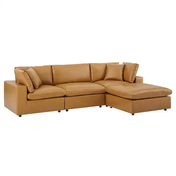 Commix Down Filled Overstuffed Vegan Leather 4-Piece Sectional Sofa - Tan | Bed Bath & Beyond