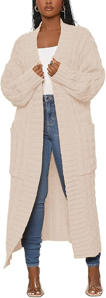 LAJIOJIO Women Long Sleeve Cable Knit Open Front Cardigan Sweater Coat Oversized Slouchy Chunky K... | Amazon (US)