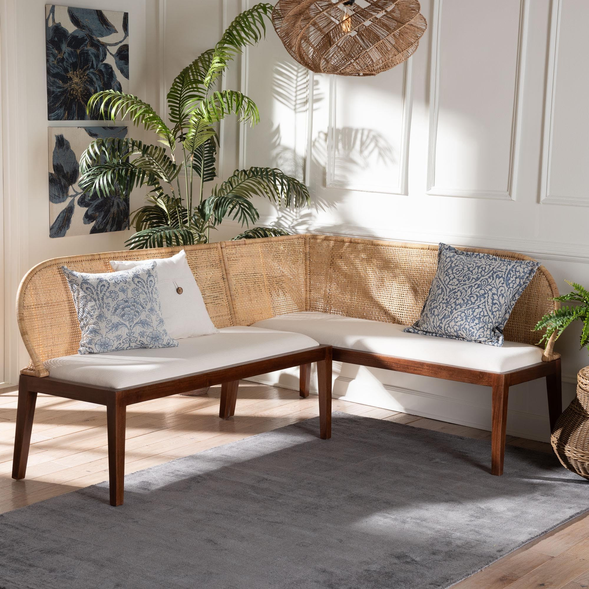 Bali & pari Okinawa 2-Piece Corner Bench Set with Cushion - L-Shaped Dining Nook Seating with Aca... | Amazon (US)