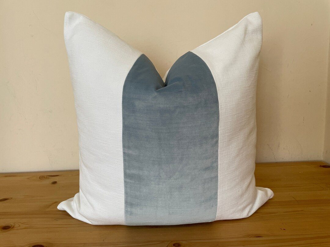 Blue Velvet and White Linen Pillow Cover Blue and White - Etsy | Etsy (US)