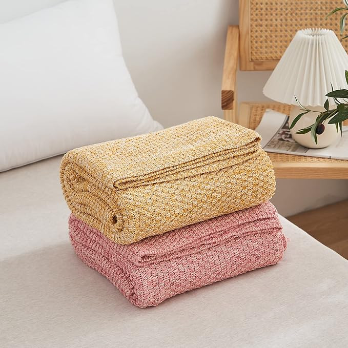 Longhui bedding Dusty Pink Knitted Throw Blanket for Couch, Soft, Cozy Machine Washable 100% Cott... | Amazon (US)