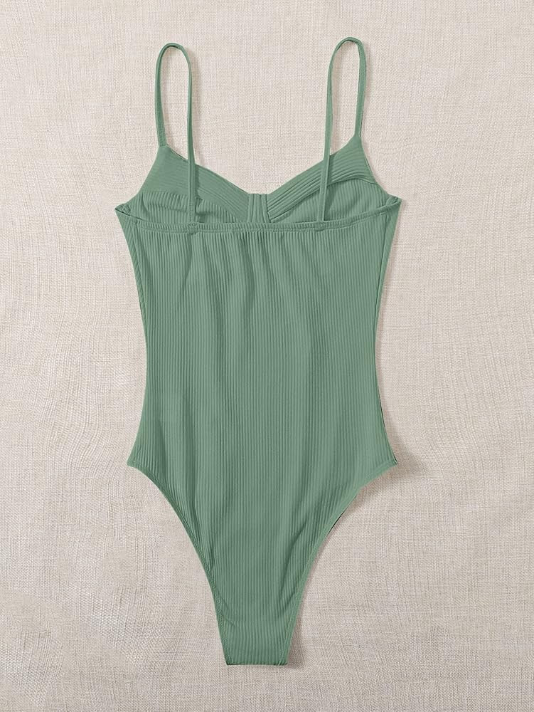 Milumia Women's Spaghetti Strap Ribbed Knit Sleeveless Backless Bustier Bodysuit Top | Amazon (US)