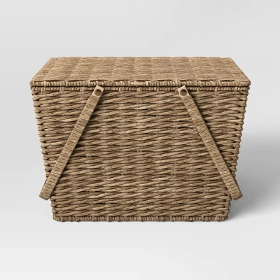 Rectangular Tapered Manmade Rattan Outdoor Picnic Basket with Hinged Top 9" x 14" - Thres... | Target