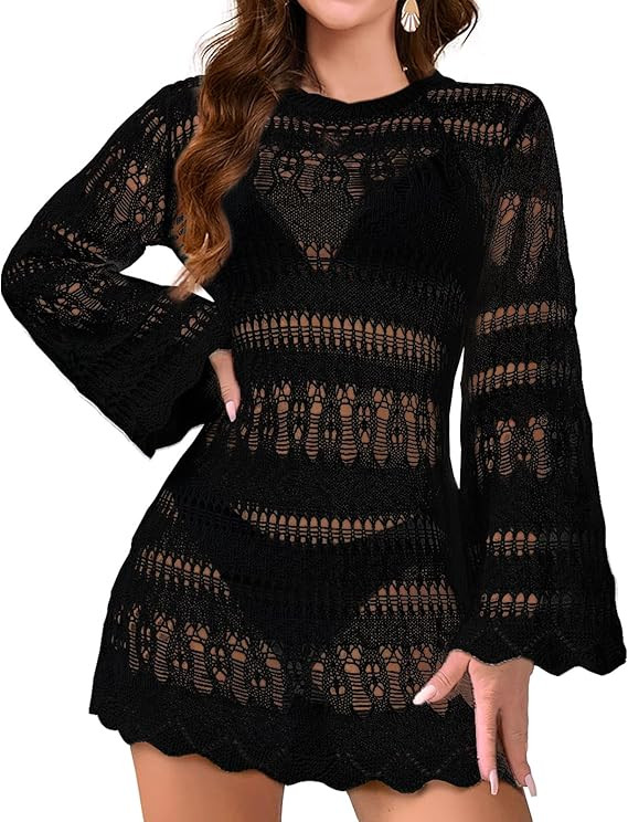 Swimsuit Coverup for Women Crochet Swim Cover Up Bathing Suit Cover up for Women Mesh Knit Beach ... | Amazon (US)