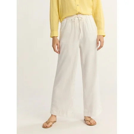 Time and Tru Women's and Women's Plus Wide Leg Linen Blend Pants, 29" Inseam, Sizes XS-4X | Walmart (US)