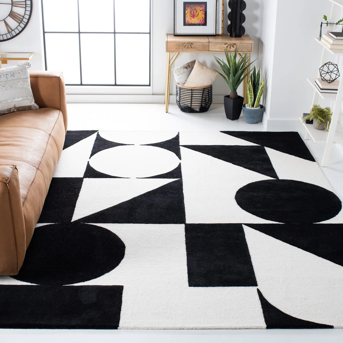 Geometric Handmade Tufted Wool Ivory/Black Area Rug | Wayfair North America