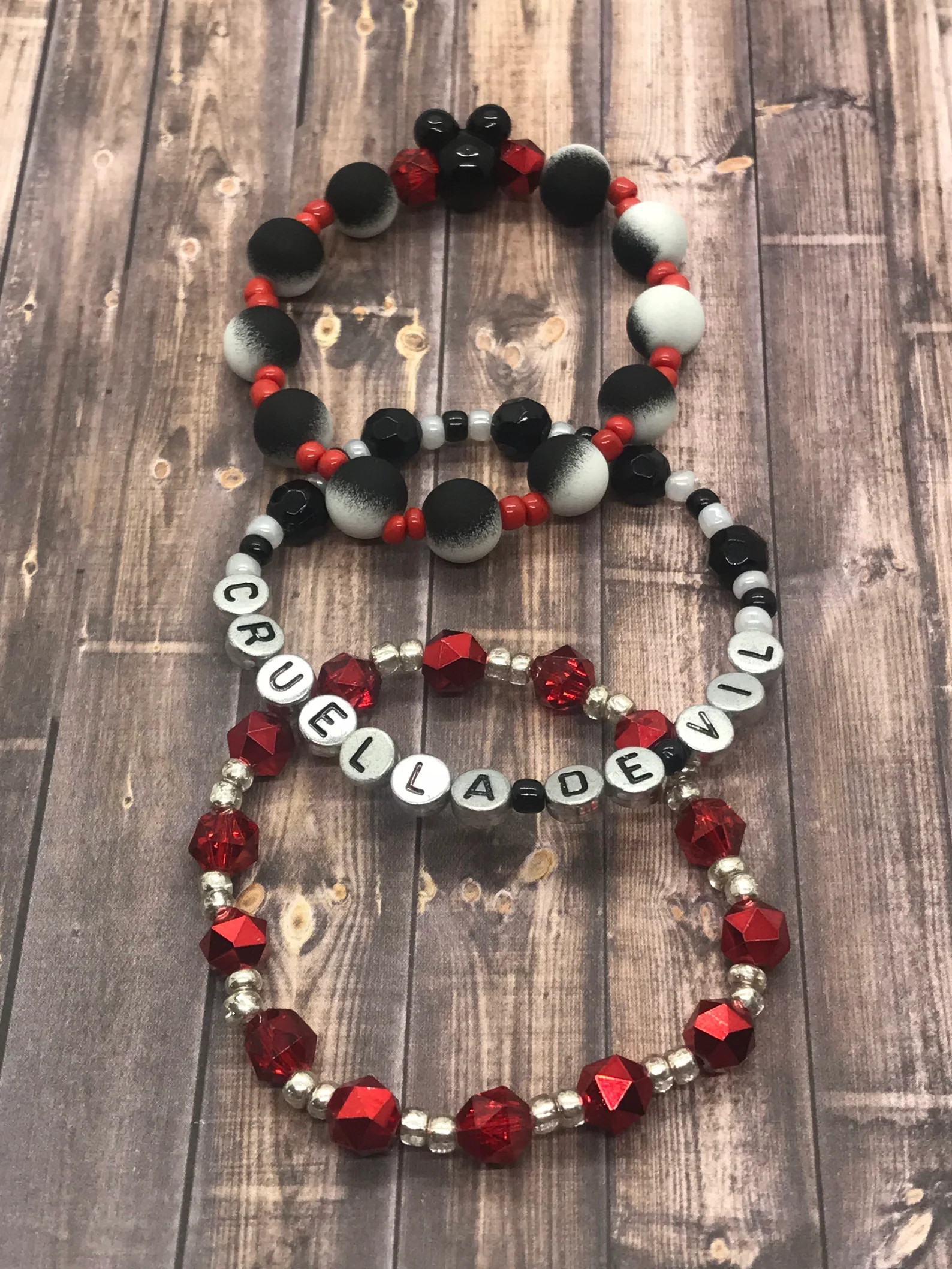 Disney Cruella Inspired Bracelet Stack, Cruella De Vil Bracelet Stack, Disney Beaded Bracelet, Di... | Etsy (US)