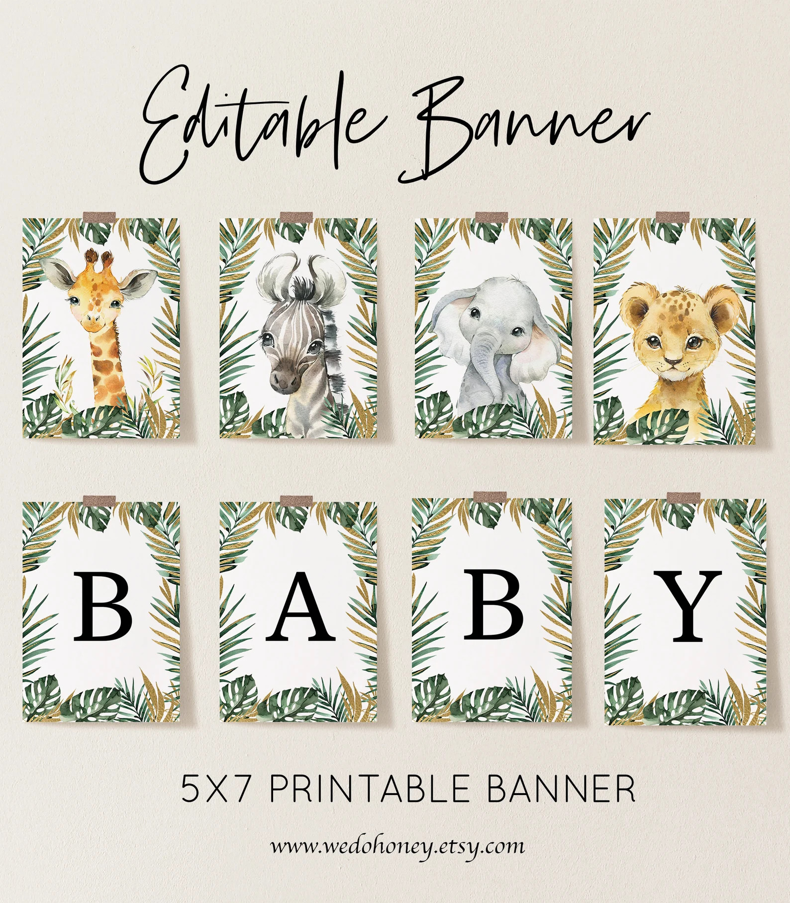 Safari Banner Baby Shower, Animals Jungle Baby Shower Banner, Editable Text with Corjl #023 | Etsy (US)
