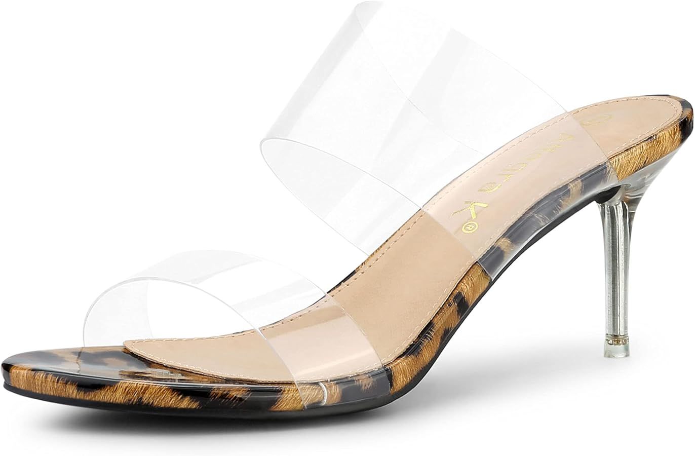Allegra K Women's Clear Slide Stiletto Heel Clear Sandals | Amazon (US)