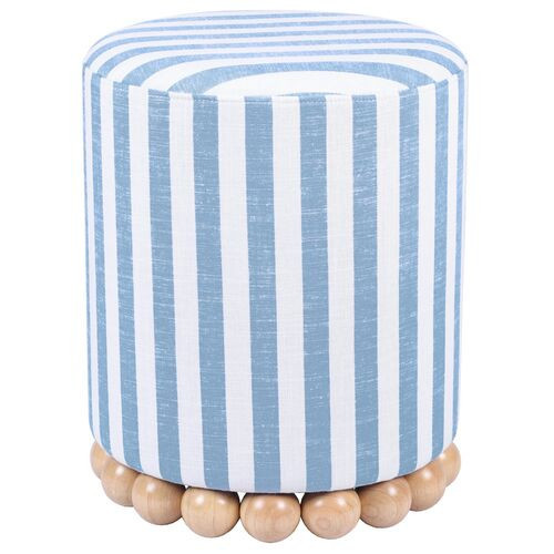 Callie Stripe Round Ottoman - Blue | Footstool, Footrest, Low Seat - Ideal Storage, Decor, Furniture | One Kings Lane