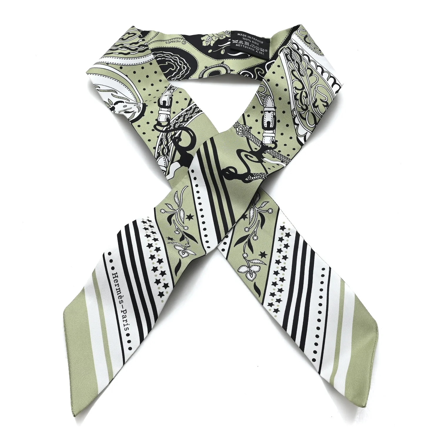 Silk Festival Des Amazones Twilly Pistachio Black White | FASHIONPHILE (US)